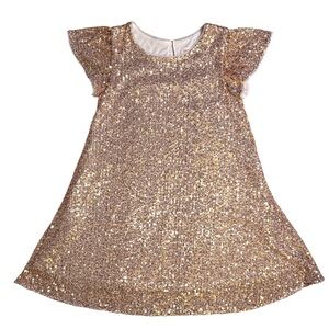 Gold sequined girls Cat & Jack short sleeve dress polyester lined size 8